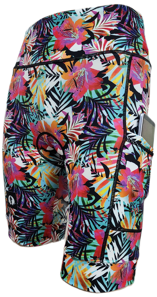 High Waist Ladies Cycling Shorts Hibiscus Brights Funky Pants